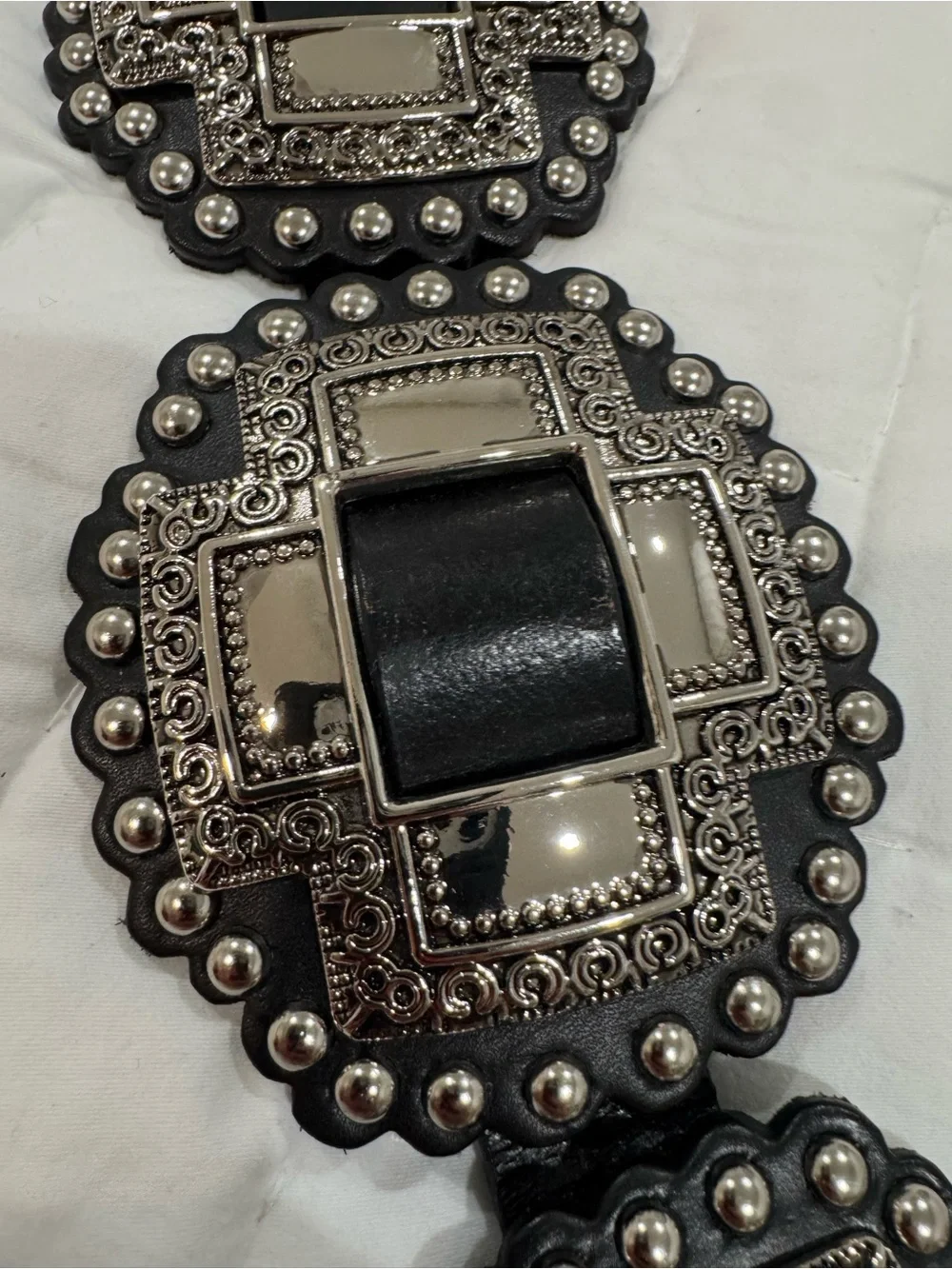 Roper Women Black Cross Concho Belt silver-finished cross-shaped western Large